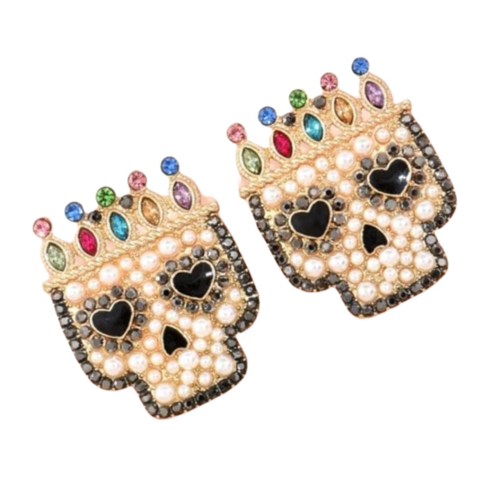 Bejeweled sugar skull earrings dia de los muertos - Picture 1 of 6